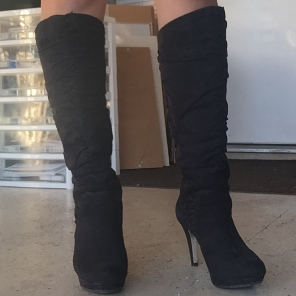 Black Knee High Boots, with Platform
